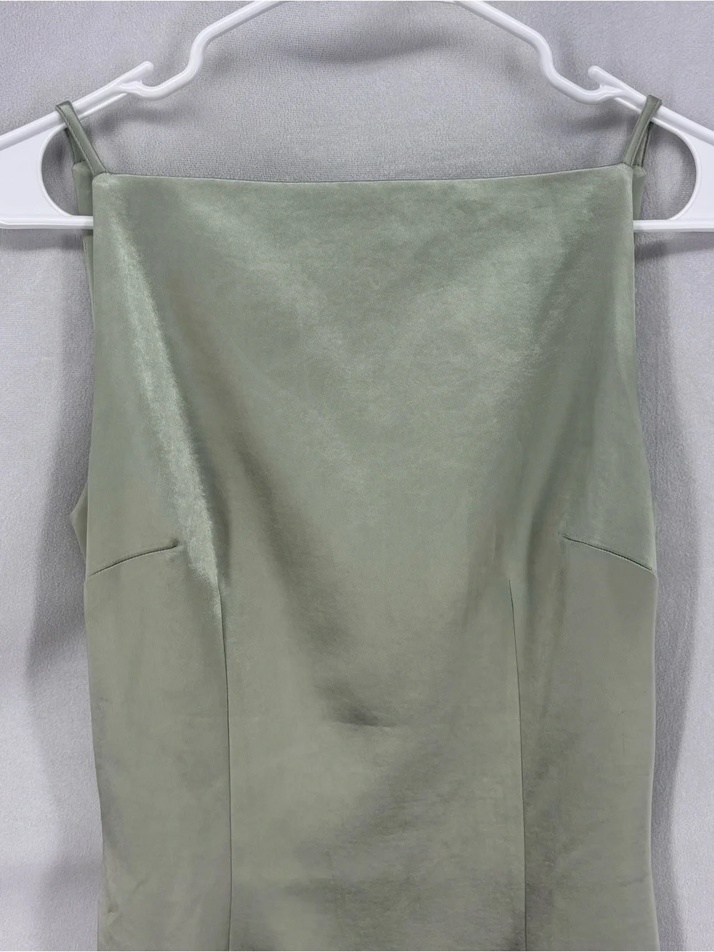 Meshki Sage Green Satin Maxi Dress Sleeveless Boat Neck Elegant Gown Small - Picture 10 of 10